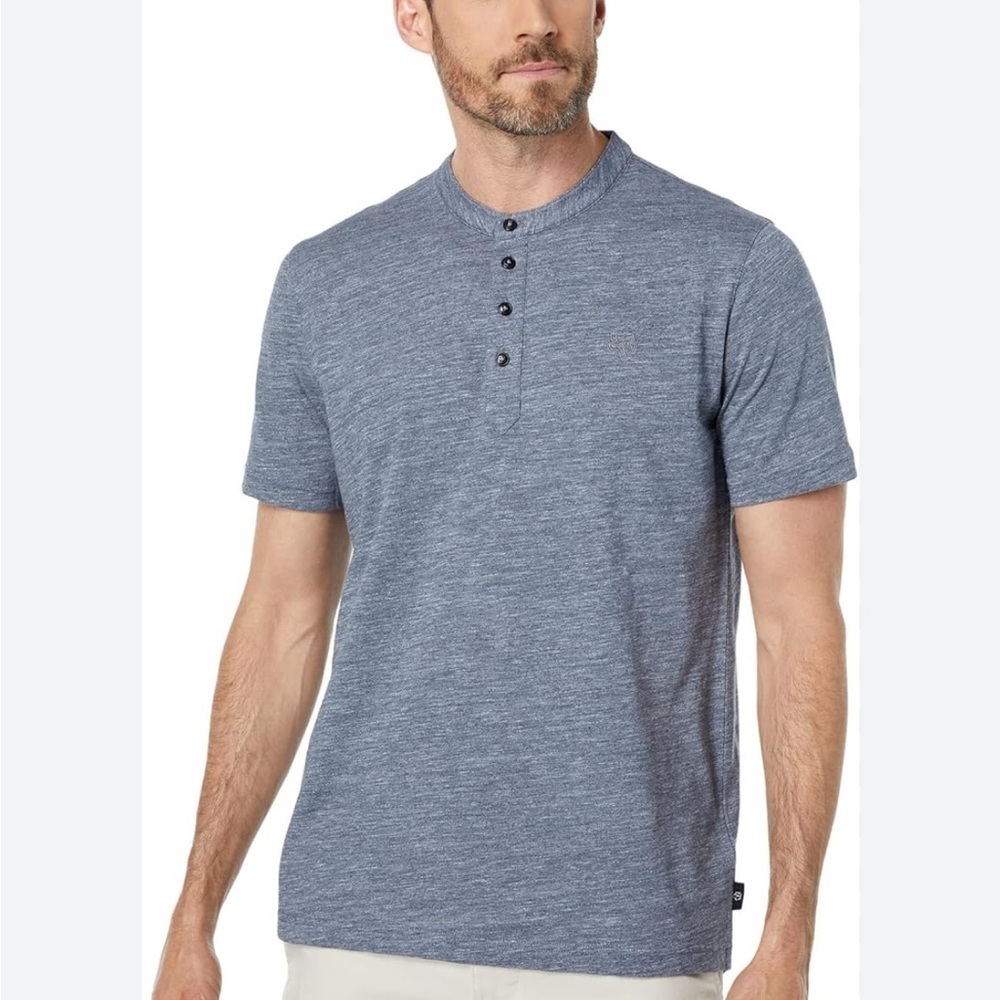 Ted Baker Byng Short Sleeve Crew Neck Button Placket Tee 100% Cotton Size Small